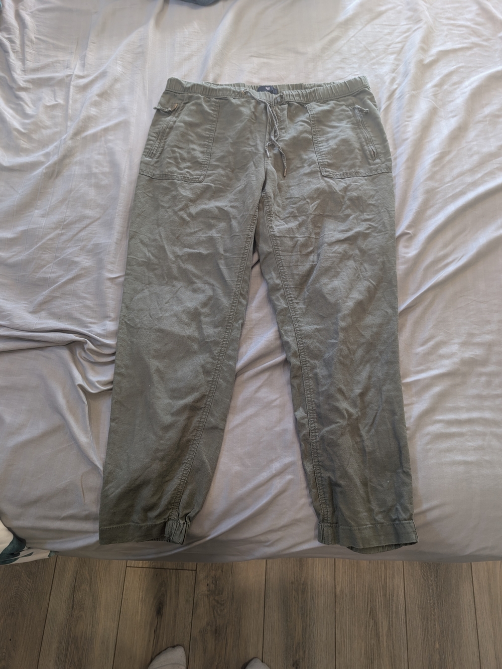 Women's Casual Drawstring Cargo Pants - Olive Green